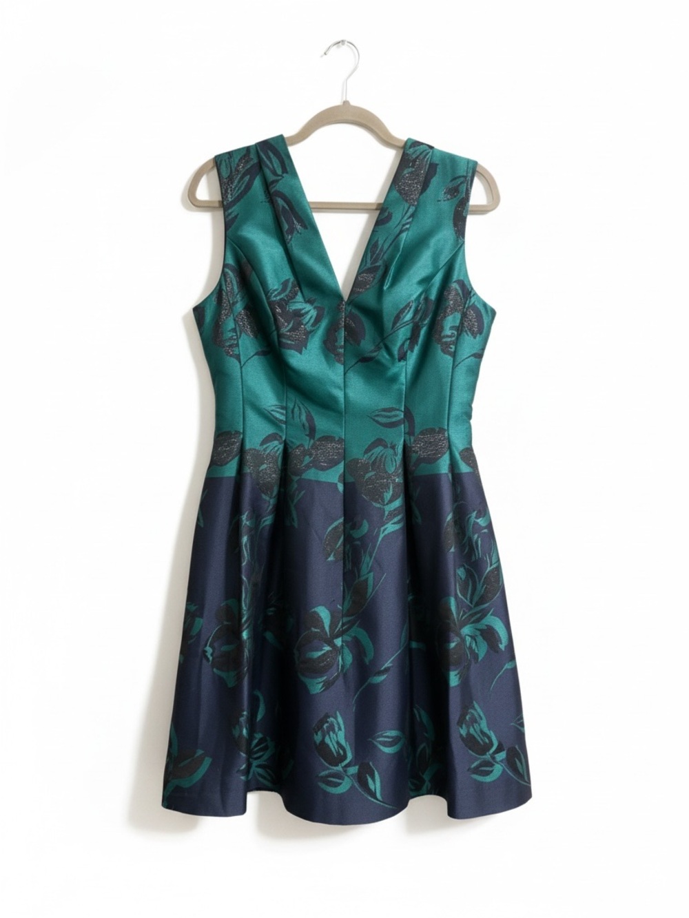 Vince Camuto Size 12 Teal Navy Metallic Floral Fit & Flare Dress